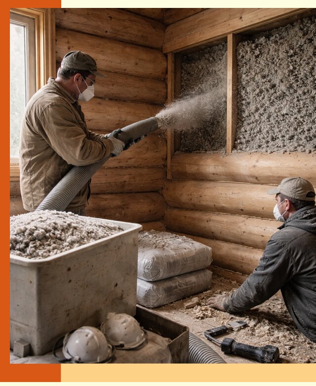 Утепление дома из бруса эковатой в лесном