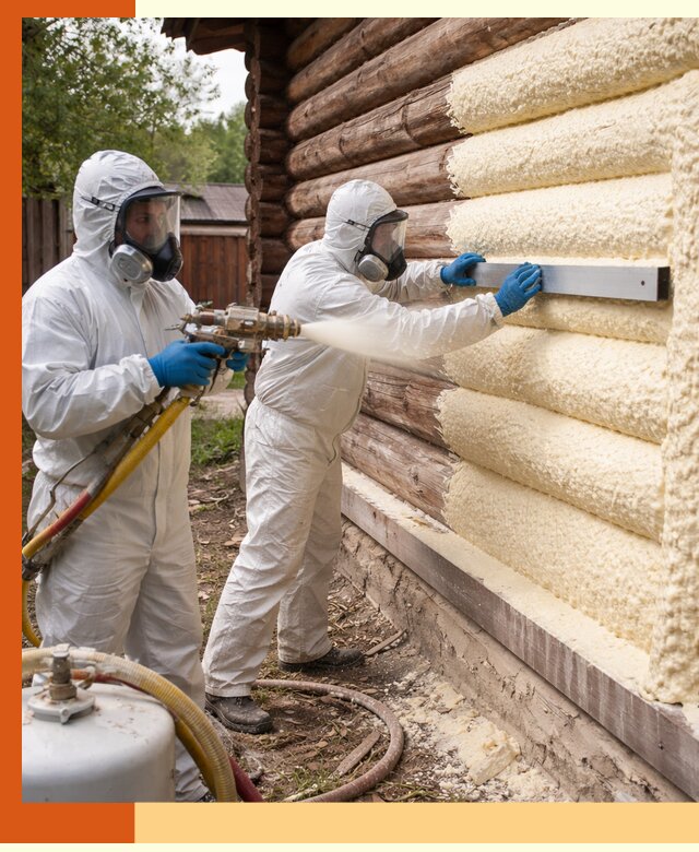 Утепление бревенчатого дома ППУ в лесном эффективной изоляцией