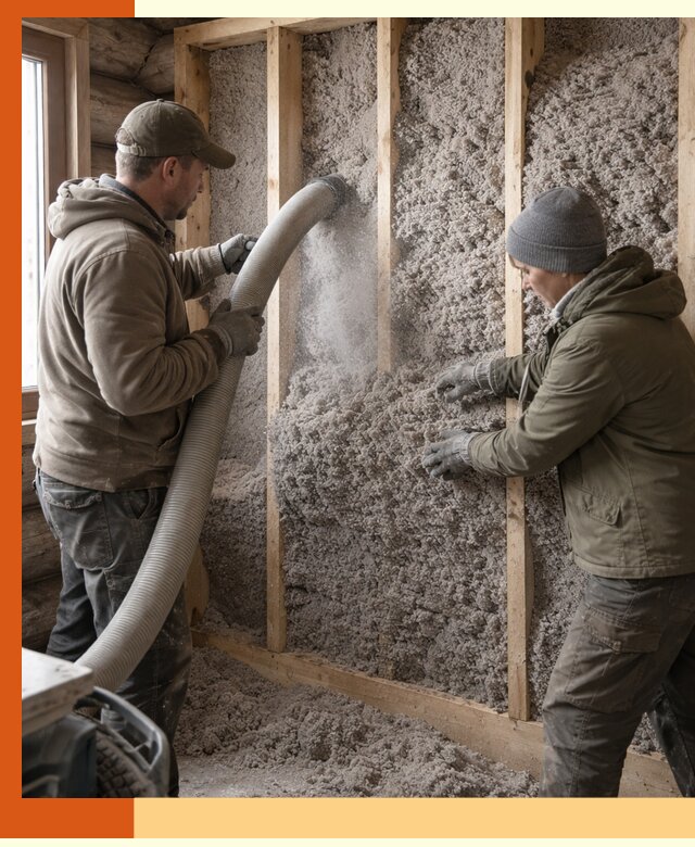 Утепление бревенчатого дома эковатой в лесном