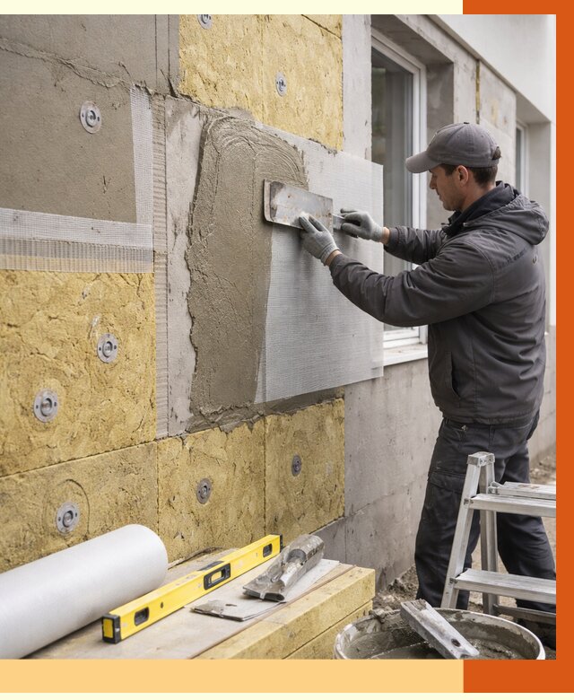 Утепление фасада под штукатурку в лесном от 4366 руб/м2 — монтаж пенопластом и минватой | ТепломастерЛсн