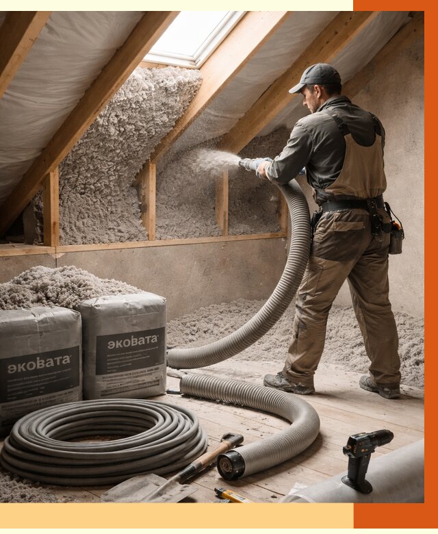 Утепление мансарды эковатой в лесном от 2287 руб/м2 — монтаж, задувка, цена | ТепломастерЛсн