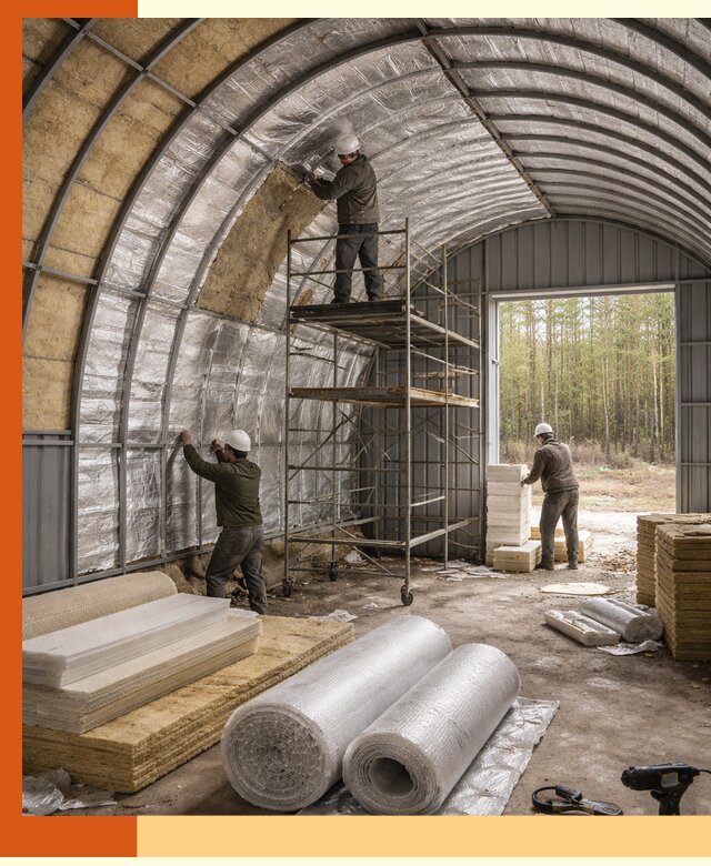 Утепление арочного ангара под ключ в лесном