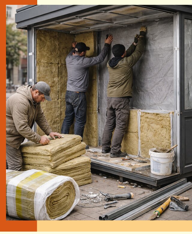 Утепление павильона шаурмы под ключ в лесном