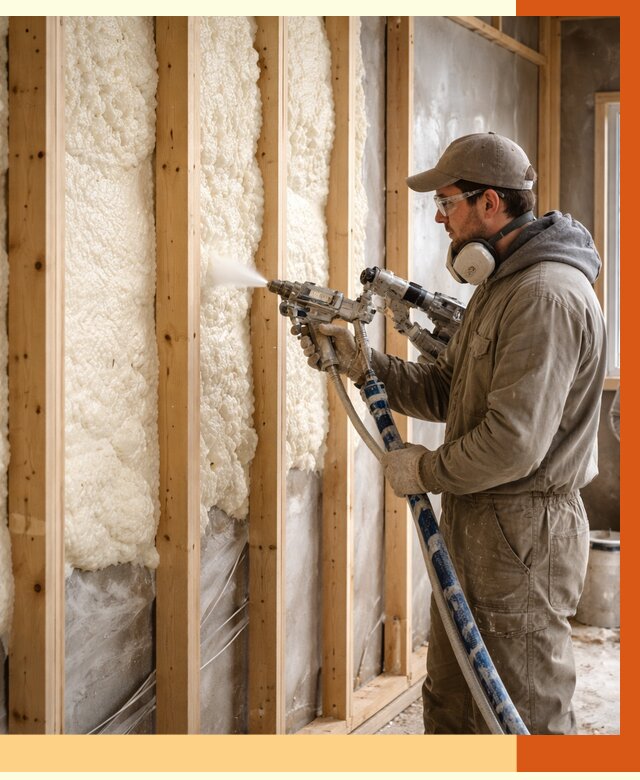 Утепление каркасной стены ППУ в лесном от 4418 руб./м2 под ключ | ТепломастерЛсн