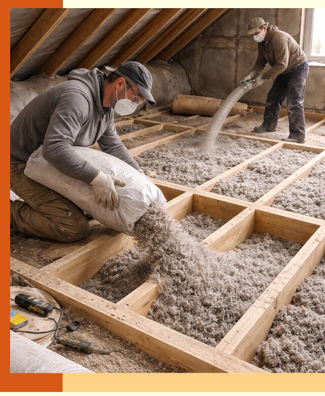 Заполнение полостей чердачного перекрытия в лесном качественно и надёжно