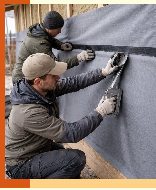 Монтаж ветроизоляции зданий и конструкций в лесном